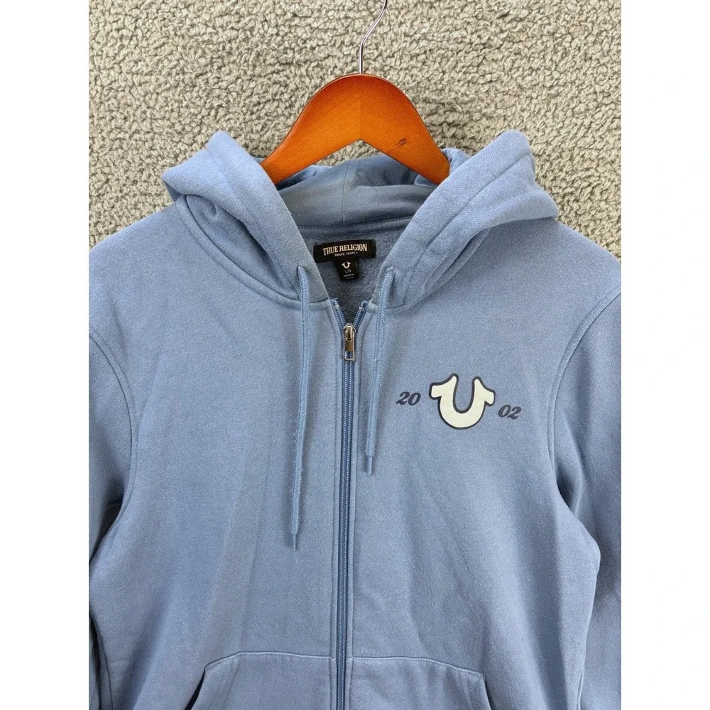 True Religion Buddha Graphic Full Zip Hoodie Sweatshirt Mens L Blue Streetwear